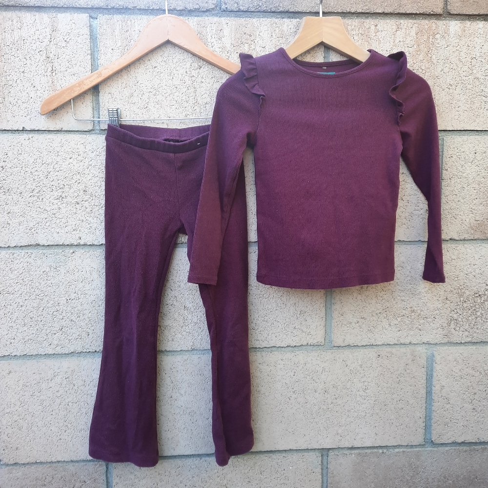 365 Kids by Garanimals 2 Piece Long Sleeve Shirt Flare Pants Outfit Set Size 5